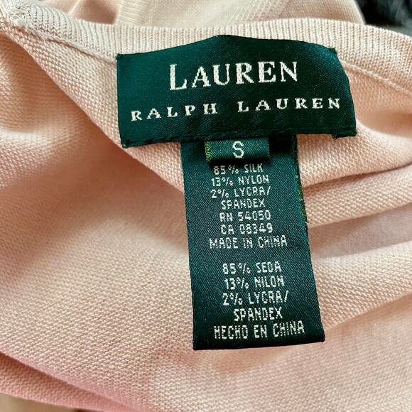 Lauren Ralph Lauren Light Pink Knit Bodycon Midi Dress 3/4 Sleeves V-neck Small - Picture 7 of 13